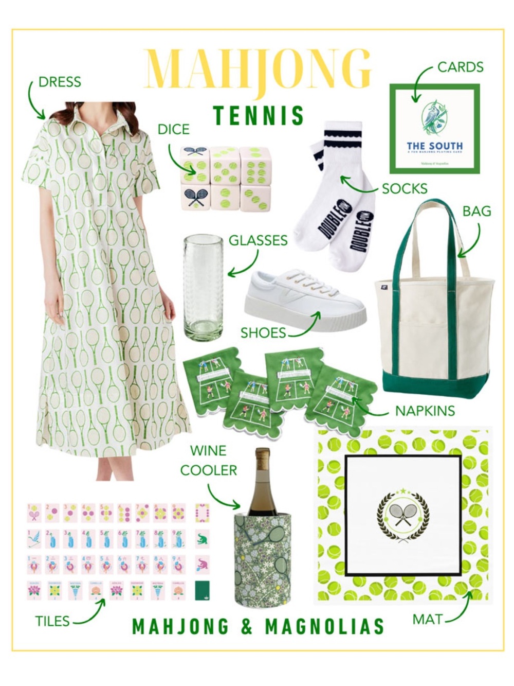 Women’s White & Green Tennis Print Maxi Swim Cover-Up Dress - Picture 2 of 8
